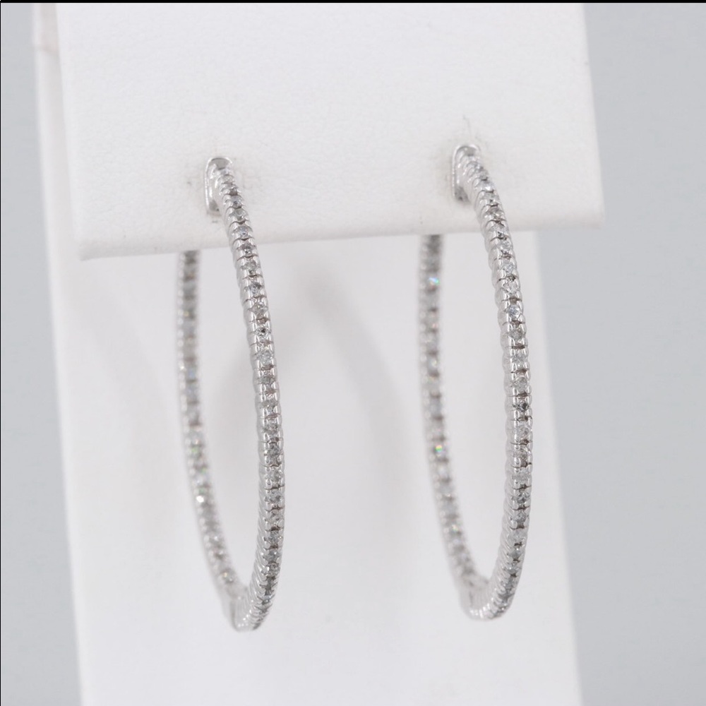 14K White Gold 1.00 CTW diamond inside out hoop